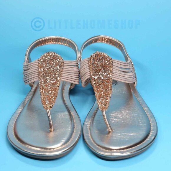 Like New!  Dream Pairs Champagne Gold Metallic Thong Sandal, Size 7 - Picture 4 of 11